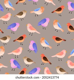 watercolor birds in seamless pattern