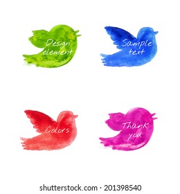 Watercolor birds silhouettes. Vector set