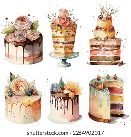 Watercolor birthday cake  white background