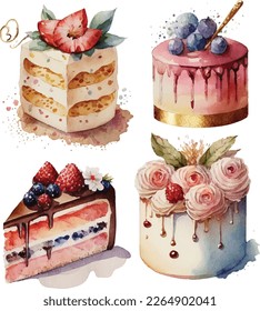 Watercolor birthday cake  white background