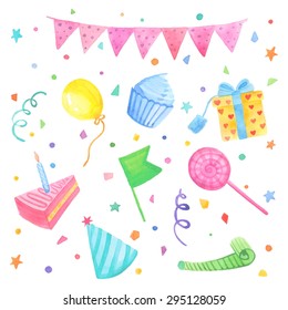 Watercolor Birthday Party Elements 