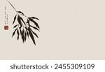 A watercolor black bamboo leaves painting background, traditional Asian art. Ideal for banners, cards, and decorations, capturing the elegance of Chinese and Japanese culture. Not AI.