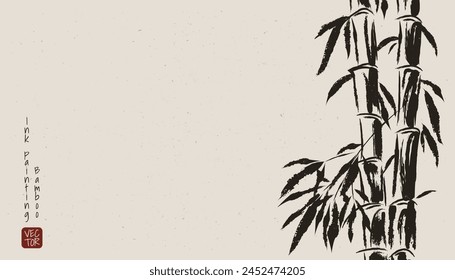 A watercolor black bamboo leaves painting background, traditional Asian art. Ideal for banners, cards, and decorations, capturing the elegance of Chinese and Japanese culture. Not AI.