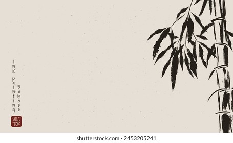 A watercolor black bamboo leaves painting background, traditional Asian art. Ideal for banners, cards, and decorations, capturing the elegance of Chinese and Japanese culture. Not AI.