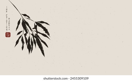 A watercolor black bamboo leaves painting background, traditional Asian art. Ideal for banners, cards, and decorations, capturing the elegance of Chinese and Japanese culture. Not AI.