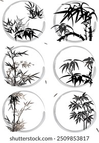 A watercolor black bamboo leaves painting background, Traditional Asian Art. Ideal for banners, cards and decorations, capturing the elegance of Chinese and Japanese culture