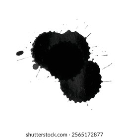 Watercolor black ink splatter background isolated on white paper brush stain drop artistic blot spray illustration with dark spot gray splatter texture for abstract graphic drawing designs