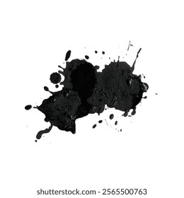 Watercolor black ink splatter background with artistic brush stroke drop texture dark gray blot stain abstract spot and splash isolated on white for design and illustration projects