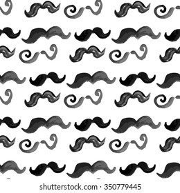 watercolor  black mustache, seamless whisker pattern,artist paper media