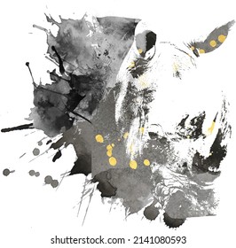 Watercolor of Black Rhino in black and gold