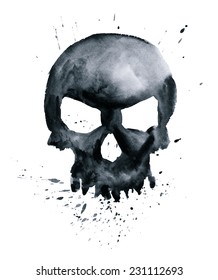 watercolor black skull with splashes. vector illustration