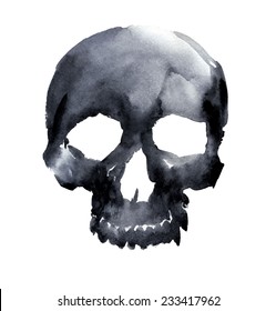 watercolor black skull. vector illustration