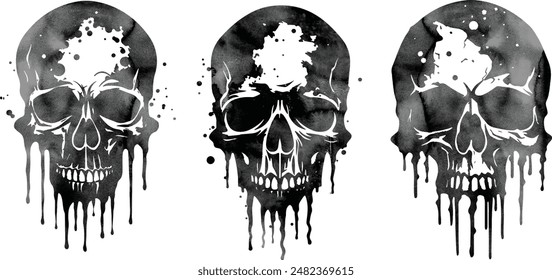 watercolor black skull. vector illustration