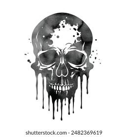 watercolor black skull. vector illustration