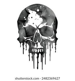 watercolor black skull. vector illustration