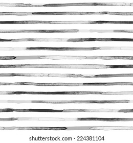 Watercolor black stripes. Seamless pattern. Vector illustration