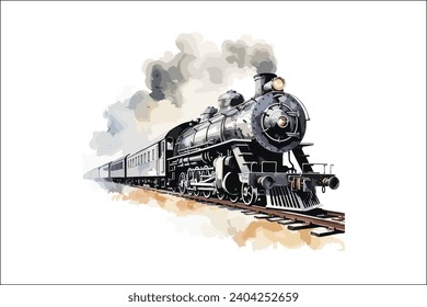 Watercolor black train silhouette vector design, train silhouette bundle