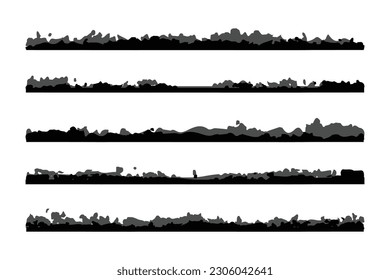 Watercolor black and white mountains border view with water flow illustration collection for summer