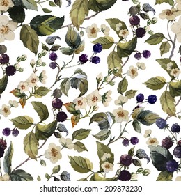 Watercolor, Blackberry, Pattern