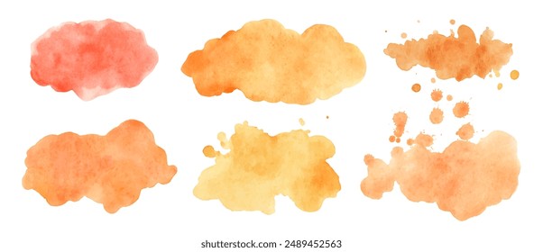 Watercolor blobs, backgrounds, textures. Warm autumn colors. Orange, yellow, golden, brown shades. Soft colorful gradients, washes.