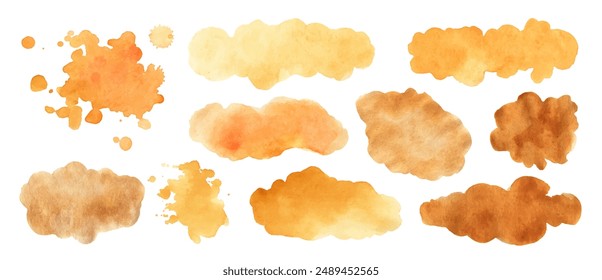 Watercolor blobs, backgrounds, textures. Warm autumn colors. Orange, yellow, golden, brown shades. Soft colorful gradients, washes.