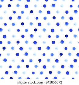 Watercolor blobs seamless pattern. Polka dots. Vector ink paint splats.