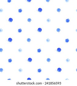 Watercolor blobs seamless pattern. Polka dots. Vector ink paint splats.