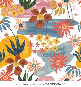 Watercolor blooming flower seamless pattern