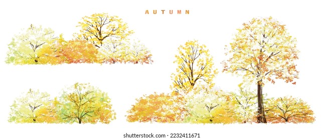 watercolor blooming flower,Ginkgo tree or forest side view isolated on white background for landscape and architecture drawing,elements for environment