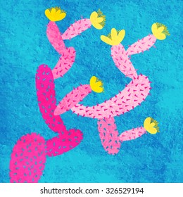 Watercolor blooming succulents and cactus vector illustration
