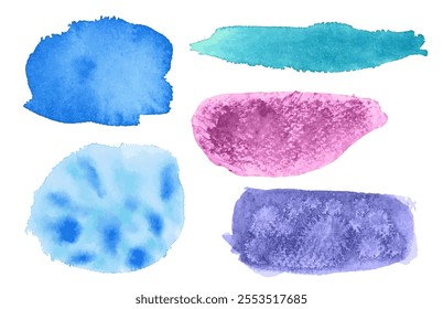 Watercolor blot backgrounds bundle. Brush stroke abstract shapes set. Paint stain wallpapers collection.