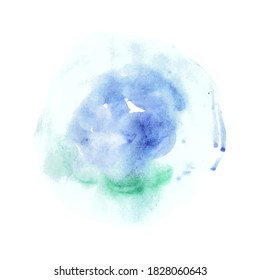 Watercolor with blot and splash. With space for copy text. For banner, poster, packaging design. Hand drawn vector illustration.