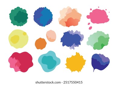 Watercolor blotches and stains flat vector illustration set on white background