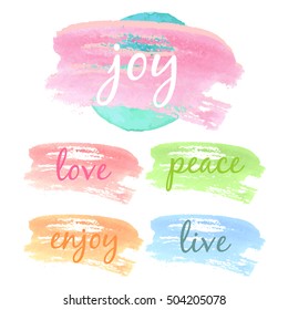Watercolor blots brush gift card wishes. Vector illustration.