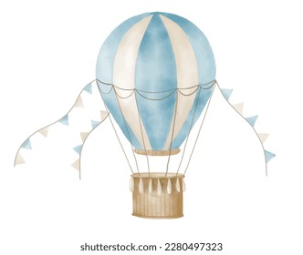 Watercolor blue Air Balloon