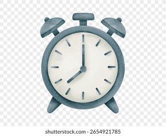 Watercolor blue alarm clock summer travel concept vector.