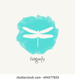 Watercolor blue background with silhouette dragonfly. Dragonfly Logo Design Template