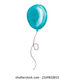 Watercolor blue balloon. Happy birthday. Vector illustration