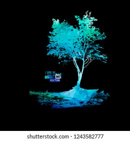 Watercolor blue beautiful tree