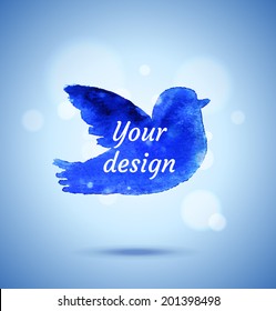 Watercolor blue bird background. Vector illustration