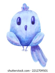 Watercolor watercolor blue bird for decoration design. Vector template. Isolated object on white background. Drawn by hand.