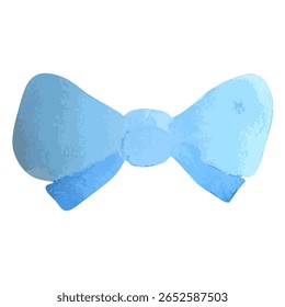 Watercolor blue bow illustration on white background