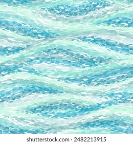 Watercolor blue brush stroke pattern vector. Abstract curve, river, sea, ocean, water, wave, stripe, flowing line. Seamless paint design for fabric, scarf, cloth, print, card, paper, wrapping, banner.