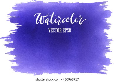 Watercolor blue brushstroke, abstract vector illustration, hand painted background isolated on white.