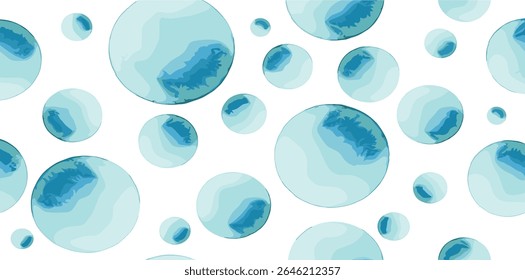 Watercolor blue bubbles seamless pattern. Vector abstract background.