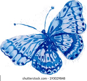 Watercolor Blue Butterfly Background Pattern Colored Stock Vector ...