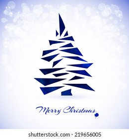 Watercolor blue Christmas card with christmas tree