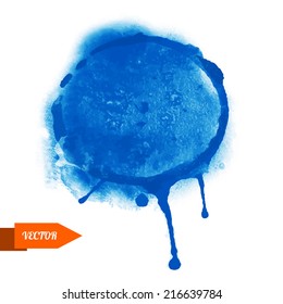 Watercolor blue circle paint stain isolated on a white background - vector