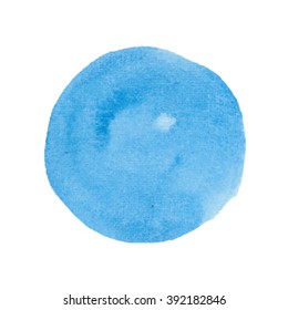 Watercolor blue circle round vector hand paint texture, abstract isolated on white background, watercolor textured backdrop, drop brush traced smears


