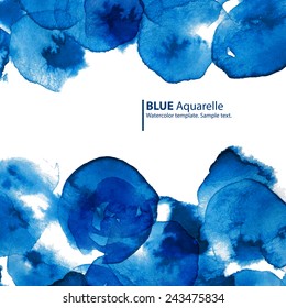 Watercolor blue circles abstract frame with text. Business template.